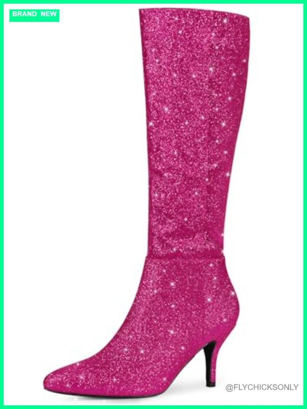 Sparkle Glitter Pointy Toe Stiletto Heel Knee High Boots